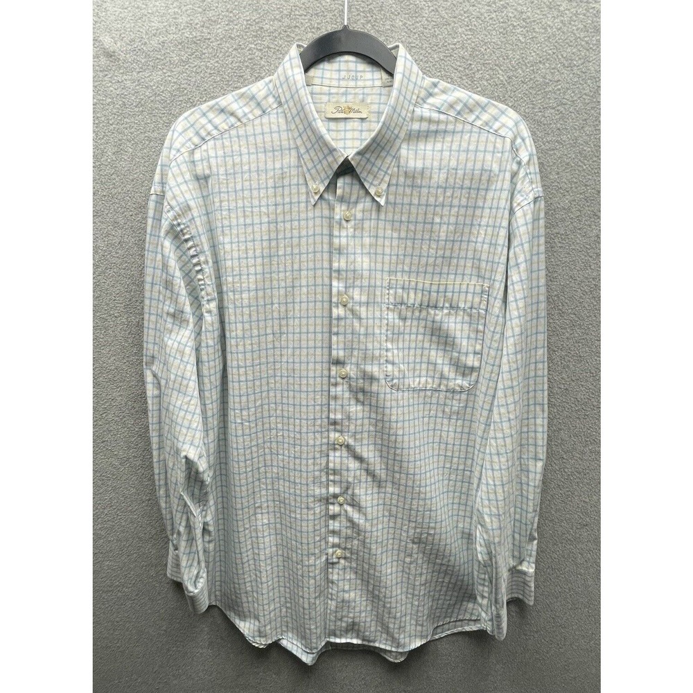 Peter Millar Mens Shirt Size XL Button Down Long Sleeve White Blue Yellow Check